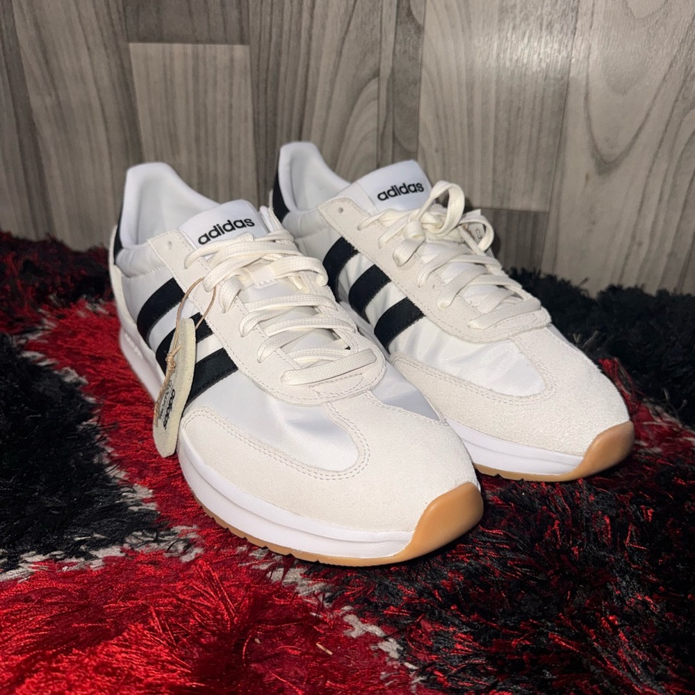Adidas Run 70S 2.0 White Sneakers with Black Stripes and Gum Accents | Size: 11